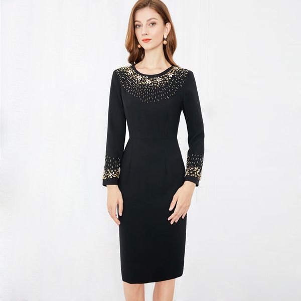 women's dresses o neck sequined beaded fashion casual pencil work dress vestidos, Black
women's dresses o neck sequined beaded fashion casual pencil work dress vestidos, Black