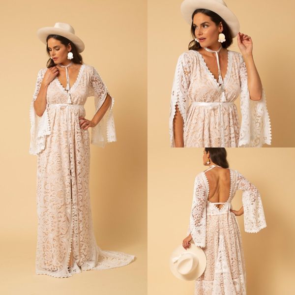 bohemian a line full lace wedding dresses bridal gowns deep v neck sweep train backless long sleeve country style boho vestidos de novia, White
bohemian a line full lace wedding dresses bridal gowns deep v neck sweep train backless long sleeve country style boho vestidos de novia, White
