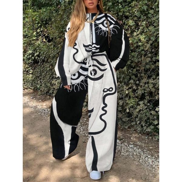 women's tracksuits 2 piece sets african for women o-neck black and white print elastic sweatshirt + lace-up sweatpants kniting cas, Gray
women's tracksuits 2 piece sets african for women o-neck black and white print elastic sweatshirt + lace-up sweatpants kniting cas, Gray