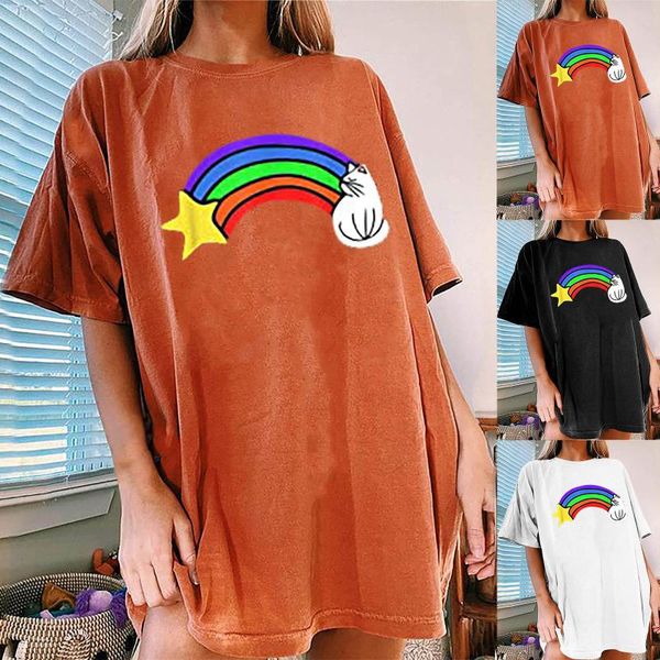 women's t-shirt fashion women t-shirts vintage rainbow printed pattern casual short sleeve ladies loose men/women summer oversize tee, White
women's t-shirt fashion women t-shirts vintage rainbow printed pattern casual short sleeve ladies loose men/women summer oversize tee, White