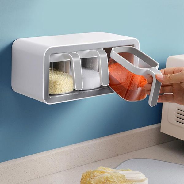 storage bottles & jars kitchen organizer seasoning can box with spoon wall mount spice rack salt shaker container jar set 
storage bottles & jars kitchen organizer seasoning can box with spoon wall mount spice rack salt shaker container jar set