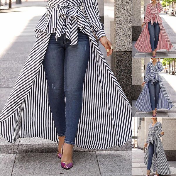 elegant v neck long sleeve women shirt ruffles lace up bow belt polyester simplicity stripe lady party cloak, White
elegant v neck long sleeve women shirt ruffles lace up bow belt polyester simplicity stripe lady party cloak, White