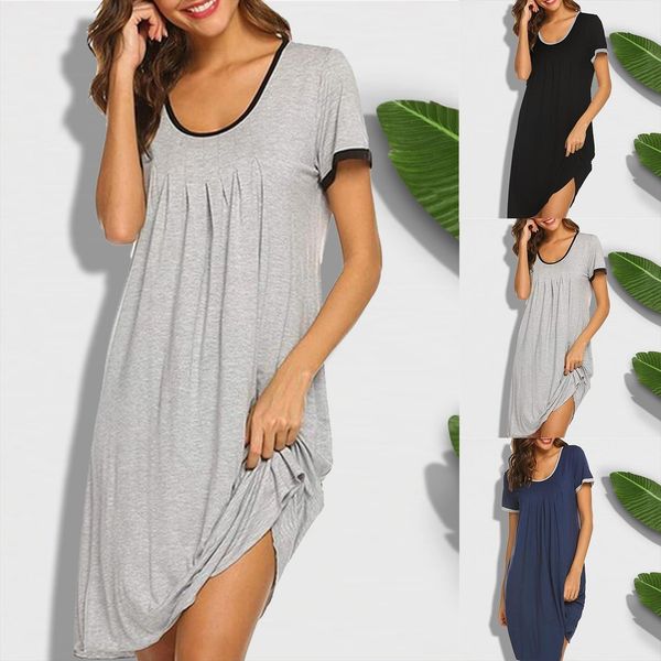 fashion comfortable casual summer dress womens sleepwears short sleeve solid color pleated round neck patchwork loose nightdress, Black;red
fashion comfortable casual summer dress womens sleepwears short sleeve solid color pleated round neck patchwork loose nightdress, Black;red
