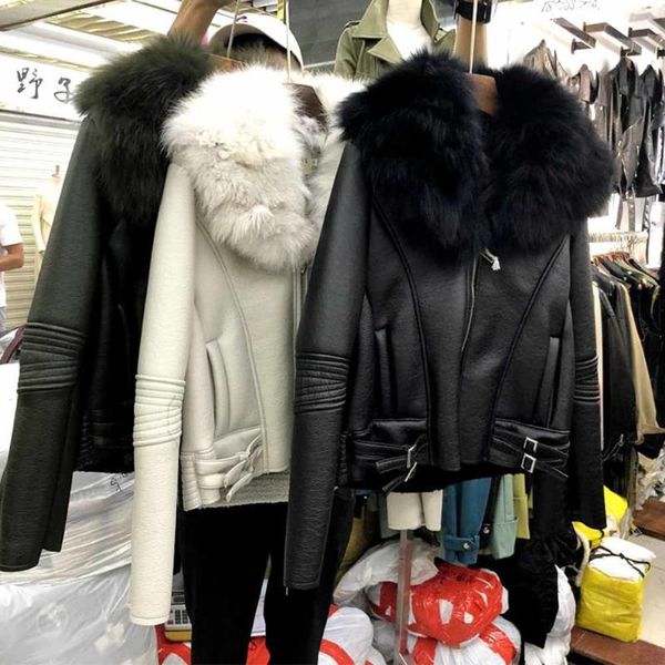 women's leather & faux 2021 autumn winter short pu jacket real fur collar slim fit motorcycle clothing fleece coat women design, Black
women's leather & faux 2021 autumn winter short pu jacket real fur collar slim fit motorcycle clothing fleece coat women design, Black