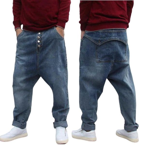 men's jeans men cross-pants low crotch pants buttons street hip-hop loose denim harem flying squirrel male, Blue 
men's jeans men cross-pants low crotch pants buttons street hip-hop loose denim harem flying squirrel male, Blue