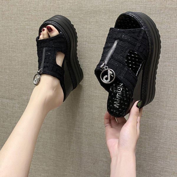 thick heel platform slippers women summer sandals zipper open toe heels pumps wedge outdoor slides, Black
thick heel platform slippers women summer sandals zipper open toe heels pumps wedge outdoor slides, Black