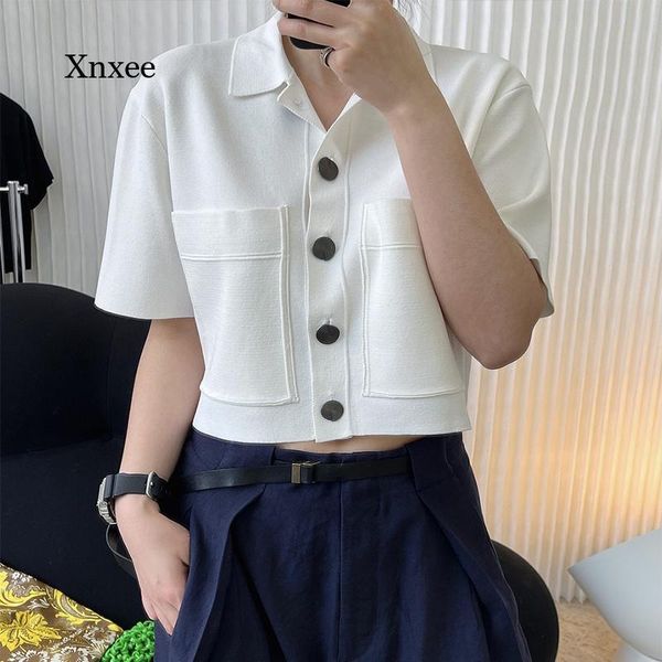 women's t-shirt summer crop coat french solid lapel pocket short sleeved t shirt fashion loose high waist blouse women jacket clothing, White
women's t-shirt summer crop coat french solid lapel pocket short sleeved t shirt fashion loose high waist blouse women jacket clothing, White