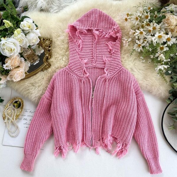 women's sweaters foamlina new chic ripped cardigan sweater women hooded collar full sleeve zipper up cropped tassels short knit ja, White;black
women's sweaters foamlina new chic ripped cardigan sweater women hooded collar full sleeve zipper up cropped tassels short knit ja, White;black