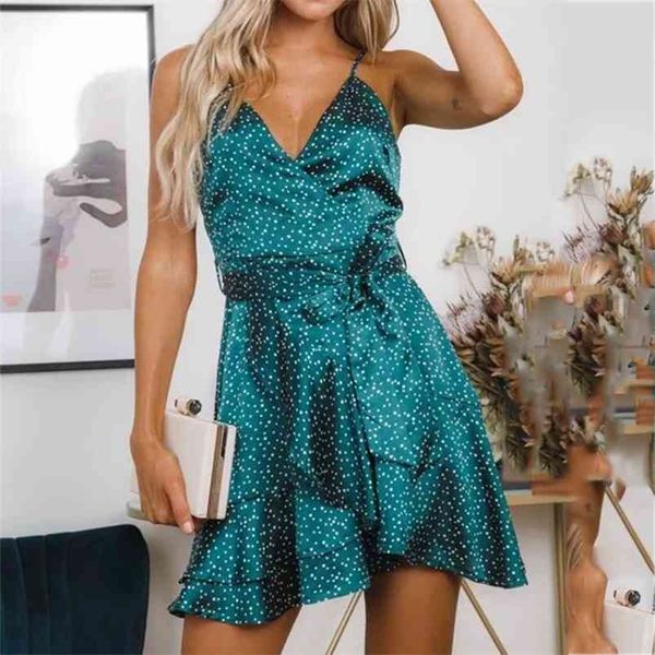 polka dot green satin summer dress women strap sleeveless sash short boho ruffle v neck beach sundress 210427, White
polka dot green satin summer dress women strap sleeveless sash short boho ruffle v neck beach sundress 210427, White