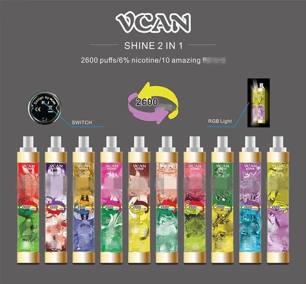 original cigarette vcan shine 2600 puffs1300mah double honor light 2 in 1 with 10 colors disposable vape pen vs bang xxl
original cigarette vcan shine 2600 puffs1300mah double honor light 2 in 1 with 10 colors disposable vape pen vs bang xxl
