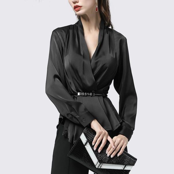 women's blouses & shirts 100% real silk women' shirt fashion pleated long sleeve v-neck with metal belt plus size elegant female k, White
women's blouses & shirts 100% real silk women' shirt fashion pleated long sleeve v-neck with metal belt plus size elegant female k, White