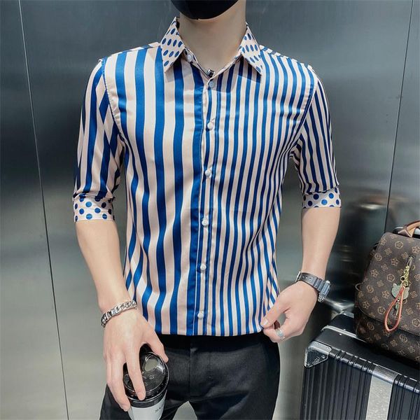 men's casual shirts 2021 summer striped men half sleeve slim business shirt fashion streetwear social party tuxedo blouse clothing, White;black
men's casual shirts 2021 summer striped men half sleeve slim business shirt fashion streetwear social party tuxedo blouse clothing, White;black