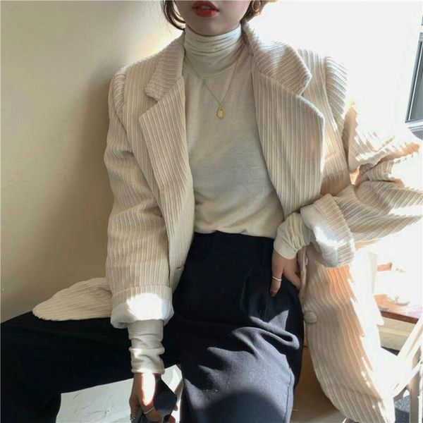 women's suits & blazers clothes women corduroy blazer korean notched collar long sleeve female coats loose retro single breasted office, White;black
women's suits & blazers clothes women corduroy blazer korean notched collar long sleeve female coats loose retro single breasted office, White;black