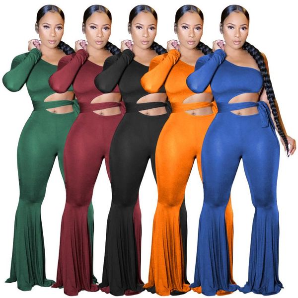 style women solid jumpsuits one shoulder hollow out waist flare rompers with lace up 2021 party nightclub outfits women's &, Black;white
style women solid jumpsuits one shoulder hollow out waist flare rompers with lace up 2021 party nightclub outfits women's &, Black;white