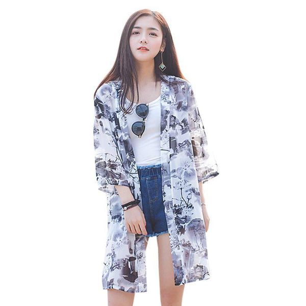 summer women floral loose blouses cardigan print plus size clothing long holiday women's & shirts, White
summer women floral loose blouses cardigan print plus size clothing long holiday women's & shirts, White