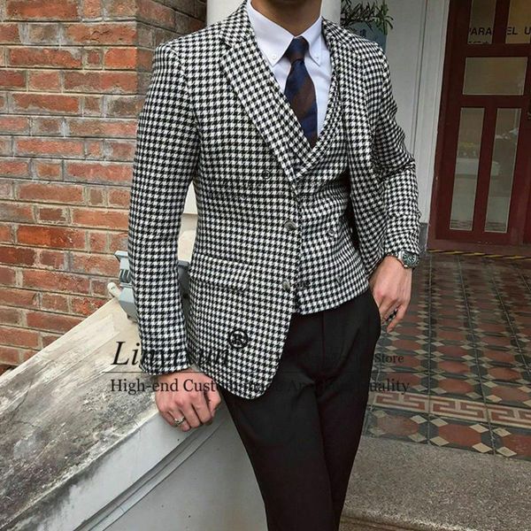 men's suits & blazers 3 pieces houndstooth plaid mens slim fit wedding groom tuxedos formal business male blazer vest pants set terno m, White;black
men's suits & blazers 3 pieces houndstooth plaid mens slim fit wedding groom tuxedos formal business male blazer vest pants set terno m, White;black