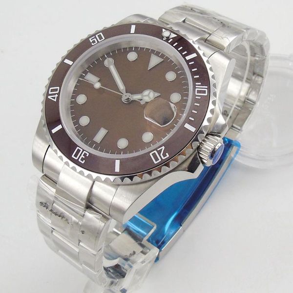 wristwatches 40mm sterile dial sapphire glass luminous ceramic bezel date miyota 8215 automatic movement men's watch, Slivery;brown
wristwatches 40mm sterile dial sapphire glass luminous ceramic bezel date miyota 8215 automatic movement men's watch, Slivery;brown