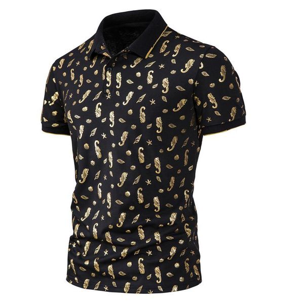 men's polos seahorse conch bronzing printing embroidery shirt for men short-sleeved quality summer brand clothing, White;black
men's polos seahorse conch bronzing printing embroidery shirt for men short-sleeved quality summer brand clothing, White;black