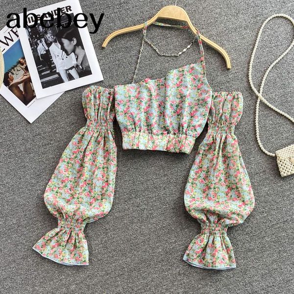 women's blouses & shirts 2021 spring autumn korean skew neck lantern sleeve off shoulder shirt chain halter design high waist short pri, White
women's blouses & shirts 2021 spring autumn korean skew neck lantern sleeve off shoulder shirt chain halter design high waist short pri, White