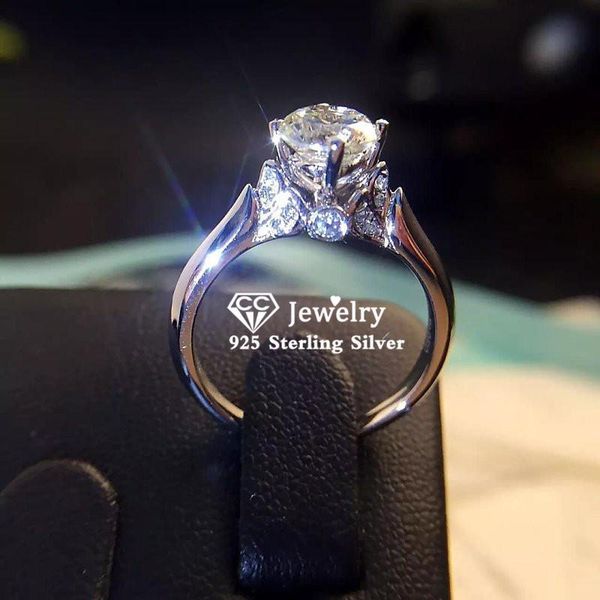 cluster rings bridal wedding for women s925 silver 0.8ct cubic zirconia romantic promise engagement fine jewelry drop 727, Golden;silver