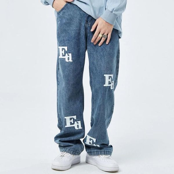 men's jeans high street vintage men distressed letters embroidered denim pants casual loose straight-leg trousers streetwear unisex, Blue
men's jeans high street vintage men distressed letters embroidered denim pants casual loose straight-leg trousers streetwear unisex, Blue