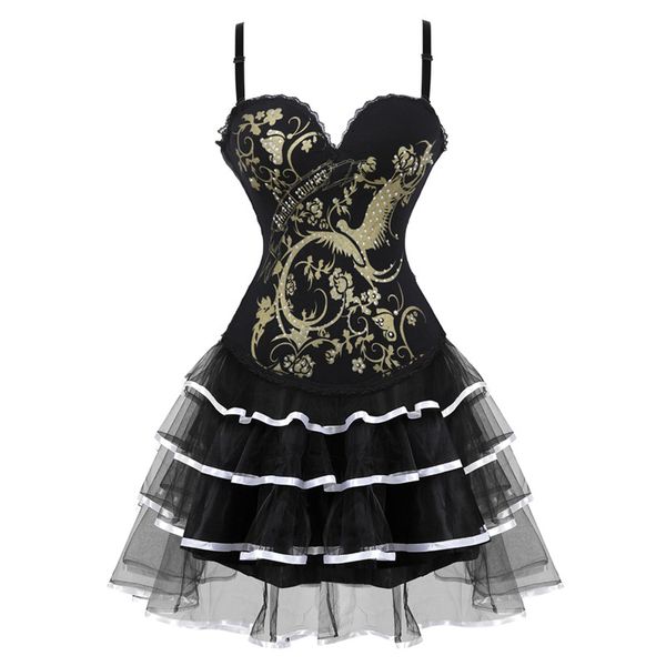 phoenix print womens corsets lingerie lace up corset dress showgirl clubwear halloween costume burlesque corset skirt, Black;white
phoenix print womens corsets lingerie lace up corset dress showgirl clubwear halloween costume burlesque corset skirt, Black;white
