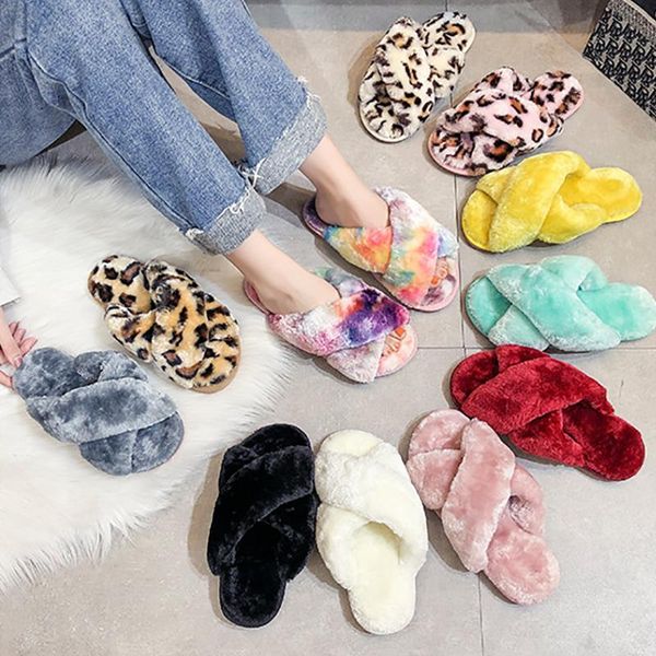 winter slippers women fur cross leopard print pink house shoes warm colors furry flat soft bedroom indoor avt027, Black 
winter slippers women fur cross leopard print pink house shoes warm colors furry flat soft bedroom indoor avt027, Black