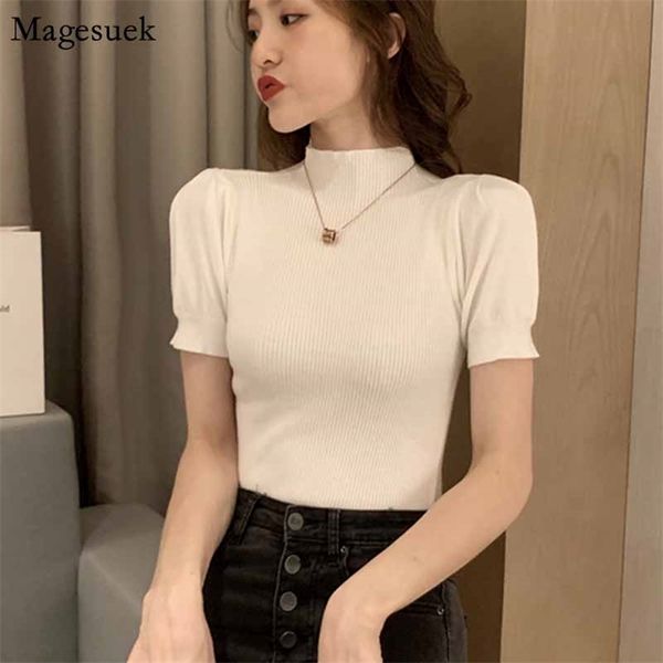 women solid half turtleneck o neck short puff sleeve summer knitted shirts female loose casual cotton ladies 10375 210518, White;black
women solid half turtleneck o neck short puff sleeve summer knitted shirts female loose casual cotton ladies 10375 210518, White;black