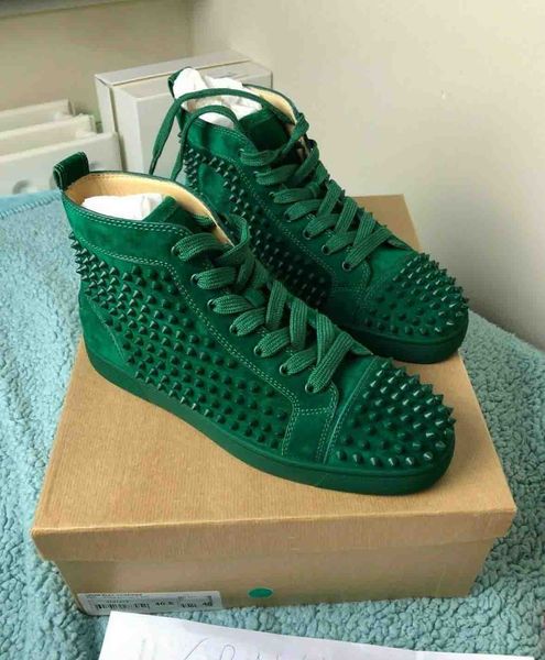 strong quality men's spiked shoes red bottom sneaker high army green suede with rivets suedes spikes paris homme reds sole trainers, Black
strong quality men's spiked shoes red bottom sneaker high army green suede with rivets suedes spikes paris homme reds sole trainers, Black