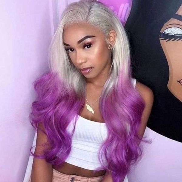 lace wigs grey purple colored frontal human hair bodywave closure wig brazilian preplucked and bleached knots, Black;brown 
lace wigs grey purple colored frontal human hair bodywave closure wig brazilian preplucked and bleached knots, Black;brown