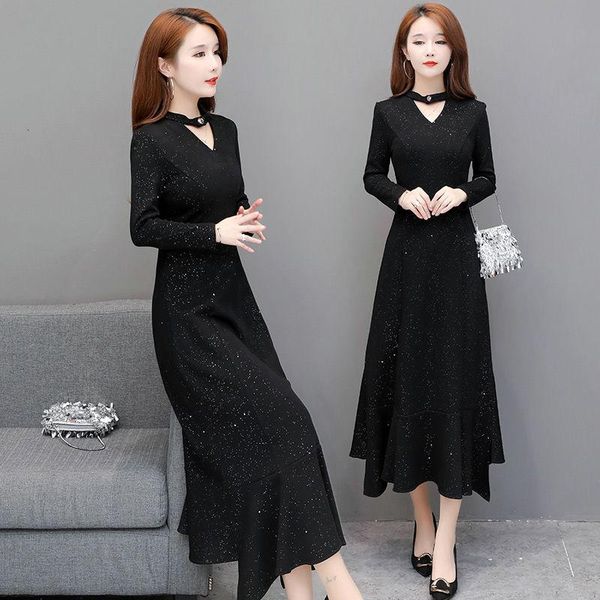 black plus velvet thick long-sleeved autumn and winter knitted mid-length cheongsam base dress casual dresses, Black;gray
black plus velvet thick long-sleeved autumn and winter knitted mid-length cheongsam base dress casual dresses, Black;gray