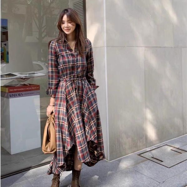 casual dresses superaen 2021 autumn/winter retro turn down collar full a line plaid shirt for women mid-length, Black;gray
casual dresses superaen 2021 autumn/winter retro turn down collar full a line plaid shirt for women mid-length, Black;gray