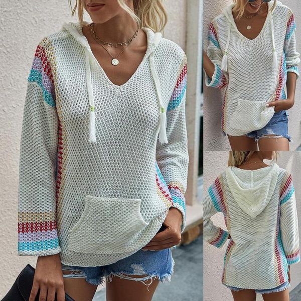 women's sweaters fashion women 2021 autumn winter long sleeve stripes patchwork hoodie pocket knit sweater soft warm pull femme, White;black
women's sweaters fashion women 2021 autumn winter long sleeve stripes patchwork hoodie pocket knit sweater soft warm pull femme, White;black