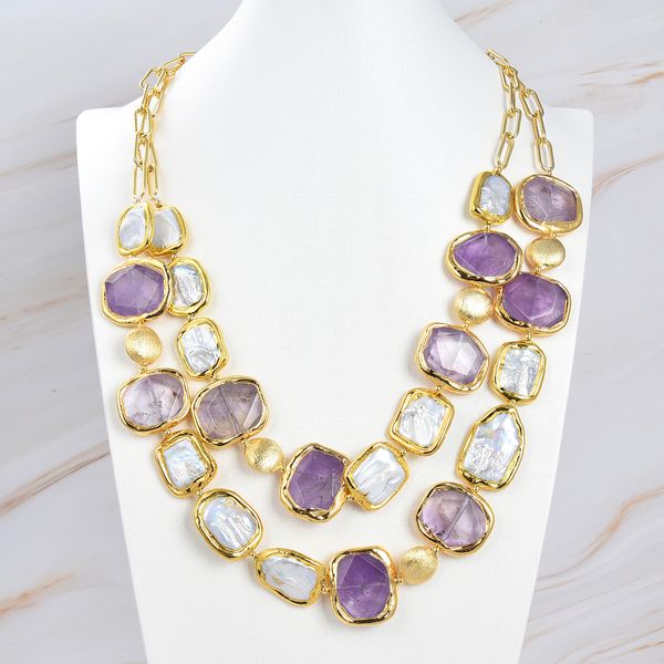 guaiguai jewelry white keshi pearl amethysts faceted chunk gold plated chain statement necklace handmade for women real gems stone lady fash, Silver
guaiguai jewelry white keshi pearl amethysts faceted chunk gold plated chain statement necklace handmade for women real gems stone lady fash, Silver