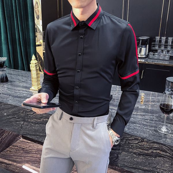 men's casual shirts moda emendado design manga longa camisas listradas para roupas masculinas simples clube magro ajuste blusa homme pr, White;black
men's casual shirts moda emendado design manga longa camisas listradas para roupas masculinas simples clube magro ajuste blusa homme pr, White;black