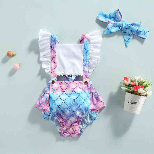 6 colors baby girl summer casual fly sleeve bodysuits newborn infants fashion fish scales print bandage jumpsuits+headband set g220223, Blue
6 colors baby girl summer casual fly sleeve bodysuits newborn infants fashion fish scales print bandage jumpsuits+headband set g220223, Blue