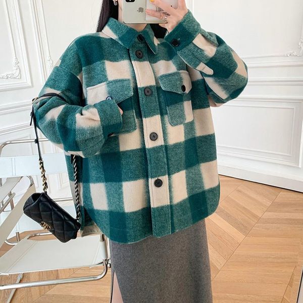 women's wool & blends single breasted coat woolen plaid long sleeve turn-down collar loose pockets 2021 autumn winter female jackets, Black
women's wool & blends single breasted coat woolen plaid long sleeve turn-down collar loose pockets 2021 autumn winter female jackets, Black