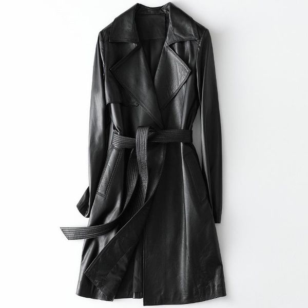 women's leather & faux ladies fashion genuine windbreaker 100% sheepskin pocket jacket women belt long coat keep warm outwear size m-3x, Black
women's leather & faux ladies fashion genuine windbreaker 100% sheepskin pocket jacket women belt long coat keep warm outwear size m-3x, Black
