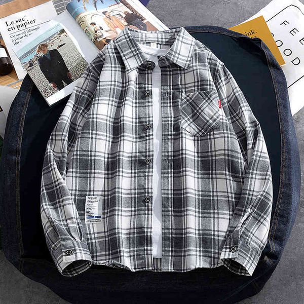 sleeve long shirt men's 2021 spring new handsome plaid work clothes large size loose, White;black
sleeve long shirt men's 2021 spring new handsome plaid work clothes large size loose, White;black