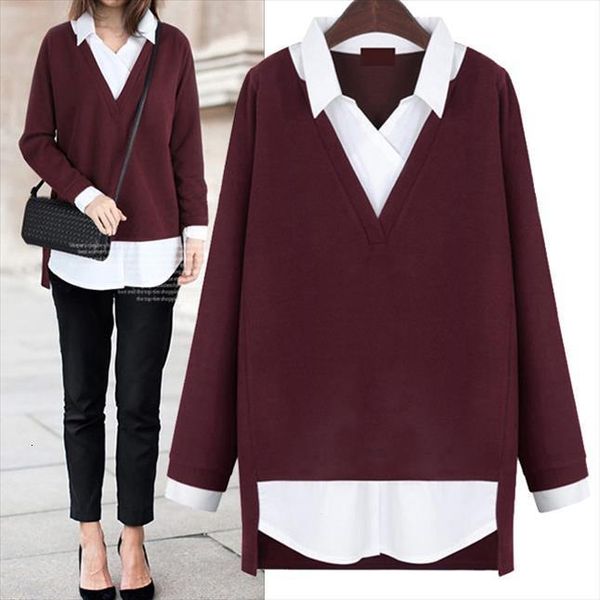 autumn fake two women shirts piece vintage turn down collar loose slim blusas mujer plus size 5xl, White
autumn fake two women shirts piece vintage turn down collar loose slim blusas mujer plus size 5xl, White