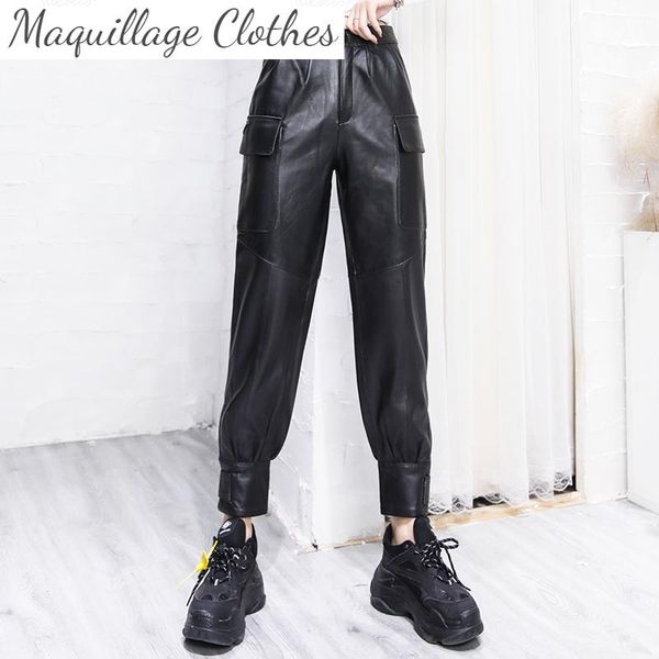 women's pants & capris autumn winter genuine leather cargo sheepskin high-rise ninth c655, Black;white
women's pants & capris autumn winter genuine leather cargo sheepskin high-rise ninth c655, Black;white