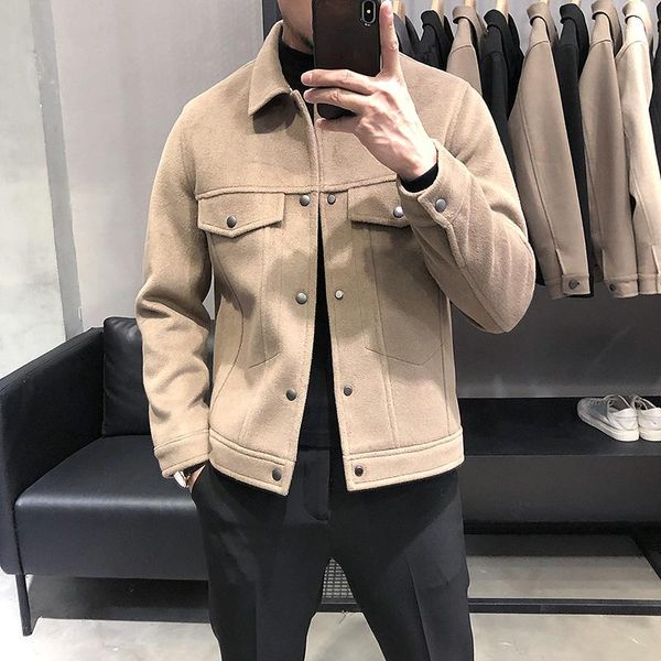 men's wool & blends 2021 autumn winter fashion solid color woolen coats male short slim handsome jackets men outwear o673, Black
men's wool & blends 2021 autumn winter fashion solid color woolen coats male short slim handsome jackets men outwear o673, Black