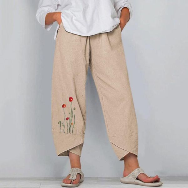 women's pants & capris summer casual loose cotton and linen embroidered wide-leg ladies comfortable home trousers, Black;white
women's pants & capris summer casual loose cotton and linen embroidered wide-leg ladies comfortable home trousers, Black;white
