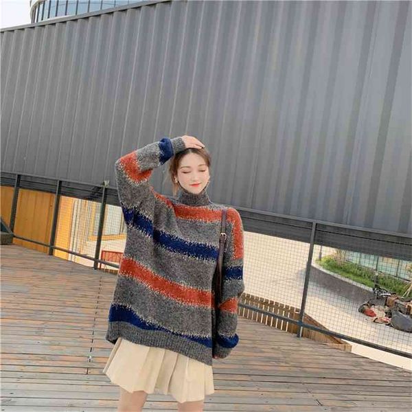 casual loose sweater autumn winter turtleneck women striped knitted contrast color warm long sleeve pullover female 210427, White;black
casual loose sweater autumn winter turtleneck women striped knitted contrast color warm long sleeve pullover female 210427, White;black