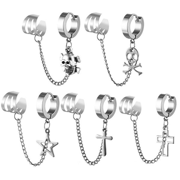 hoop & huggie skull cross star pendant chain earrings black stainless steel punk hip hop for women men halloween day ear jewelry, Golden;silver
hoop & huggie skull cross star pendant chain earrings black stainless steel punk hip hop for women men halloween day ear jewelry, Golden;silver