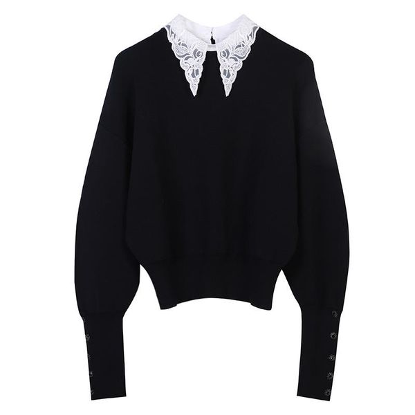 women's sweaters brand design cute sweet women pullover long-sleeved lapel lace clothing black white knitted button fashion sweater 202, White;black
women's sweaters brand design cute sweet women pullover long-sleeved lapel lace clothing black white knitted button fashion sweater 202, White;black