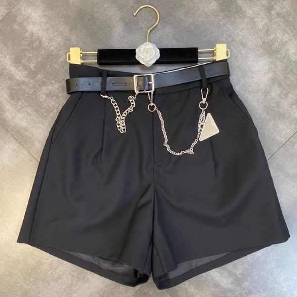 women's shorts prepomp 2021 fall arrival high waist wide leg with metal chain belt gc572, White;black 
women's shorts prepomp 2021 fall arrival high waist wide leg with metal chain belt gc572, White;black