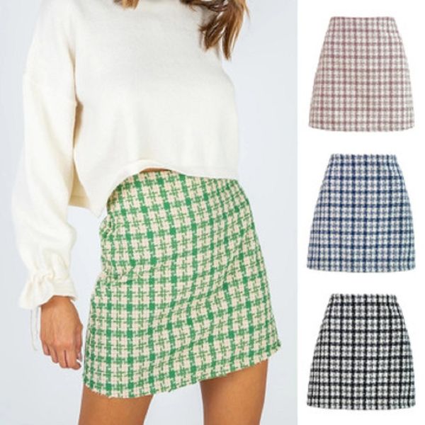 women skirts spring women plaid mini skirts with zipper causal girls outwear bottom stright 210524, Black