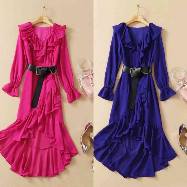 runway dresses europe and the united states catwalk lotus leaf collar waist flared sleeve irregular dress with belt 2tv9, Black
runway dresses europe and the united states catwalk lotus leaf collar waist flared sleeve irregular dress with belt 2tv9, Black
