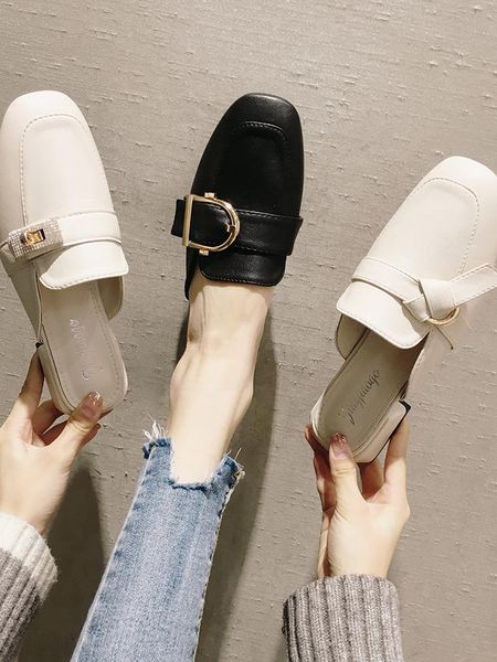 slippers women's shoes, leather spring 2021 slippers, square head metal buckle low heel mules, Black
slippers women's shoes, leather spring 2021 slippers, square head metal buckle low heel mules, Black